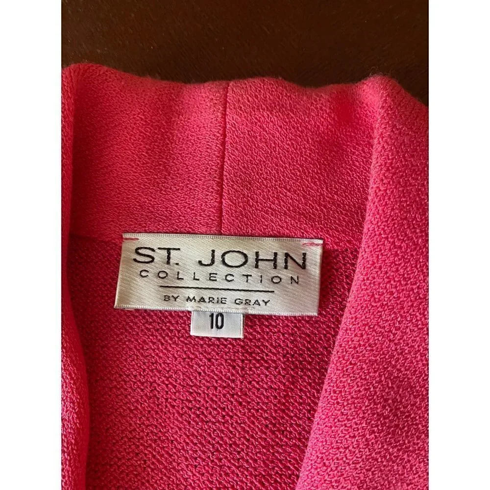 Vintage St John Women's Pink Knit White Trim Zip Jacket - 10 - Picture 10 of 11